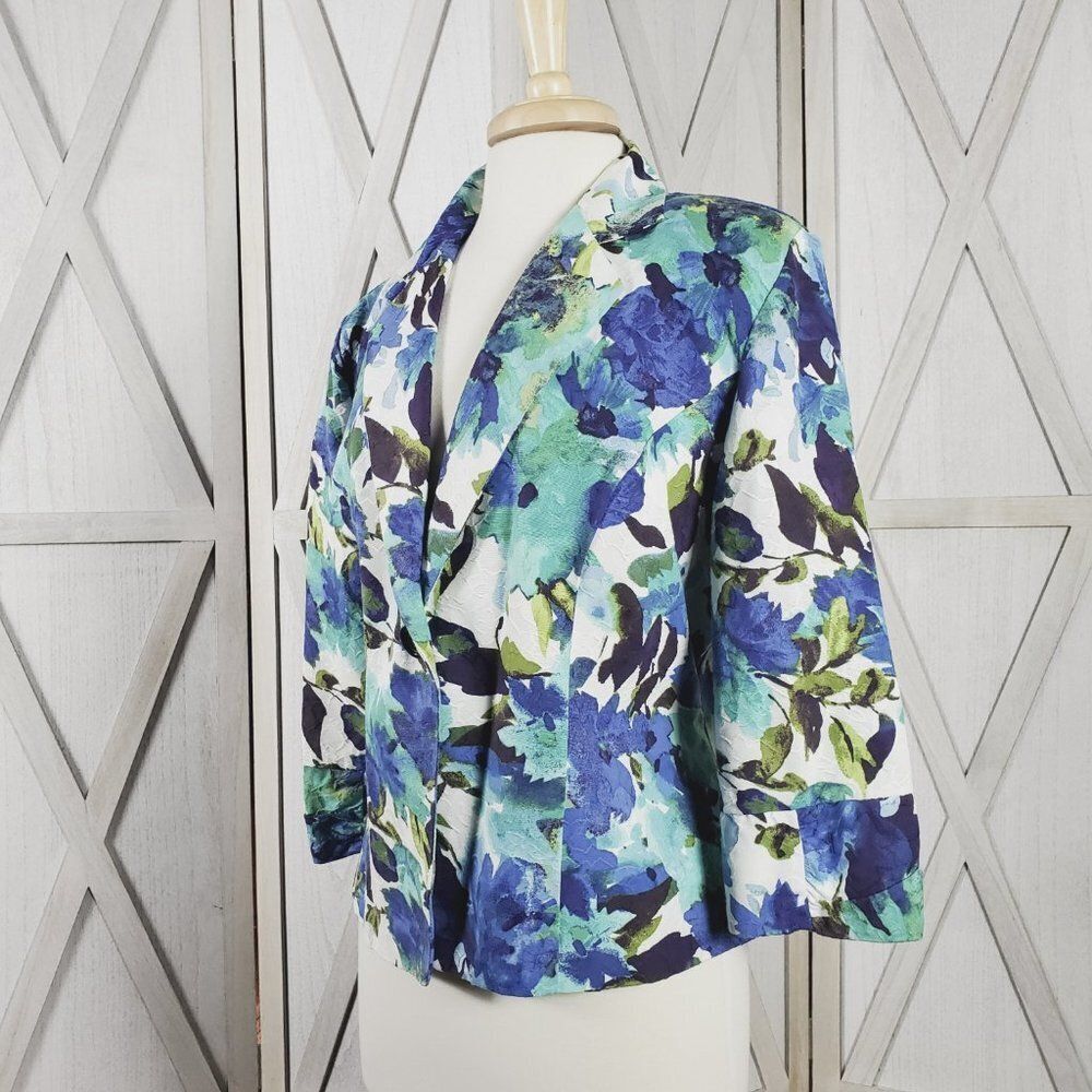 dressbarn Half-Lined Floral Blazer Wide Sleeves Single Front Button - Sz XL